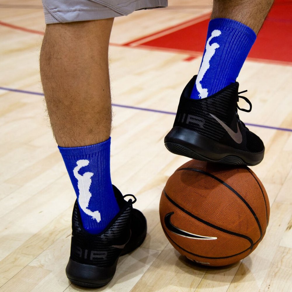 Chalktalk Sports Performance Athletic Socks Basketball Woven Mid-Calf Blue/White
